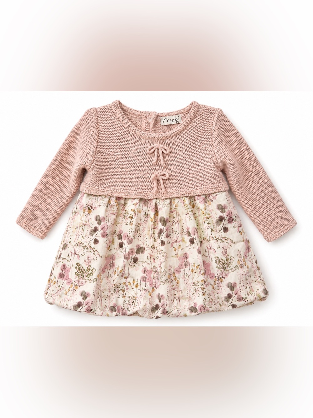 Mebi Baby Girls Knit Floral Dress Pink Long Sleeve Size 6M Spanish Boutique